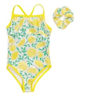 NEW TOMMY BAHAMA GIRL RUFFLE LEMON ONE PIECE WITH SCRUNCHIE SIZE:4T
